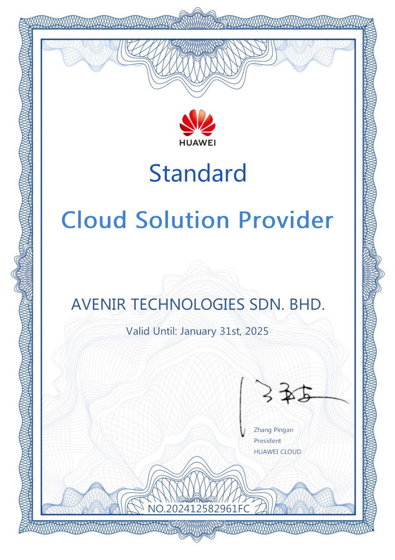 HUAWEI Cloud Solution Provider - AVENIR TECHNOLOGIES SDN BHD - 2025 HUAWEI Cloud Solution Provider - AVENIR TECHNOLOGIES SDN BHD - 2025